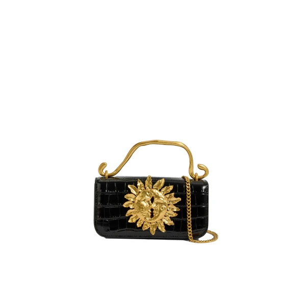 Aje Luna Mini Croc Emboss Clutch in Black Croc | Clutch Bags | Luxury Shoes 