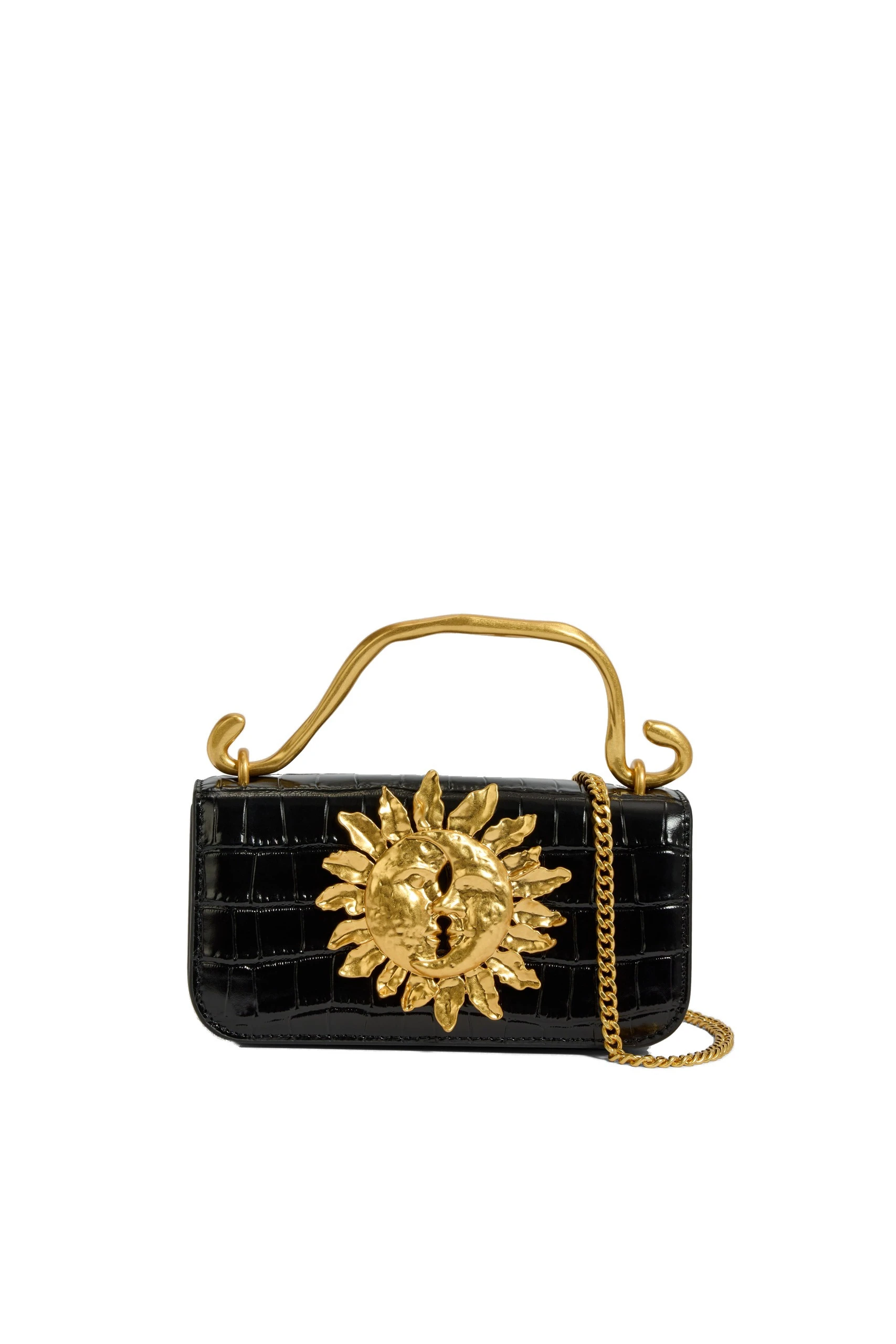 Aje Luna Mini Croc Emboss Clutch Black Croc Aje Luna Mini Croc Emboss Clutch in Black Croc | Clutch Bags | Luxury Shoes
