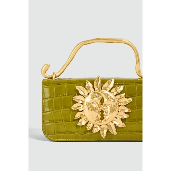 Aje Luna Mini Croc Emboss Clutch in Olive Croc | Clutch Bags | Luxury Shoes 
