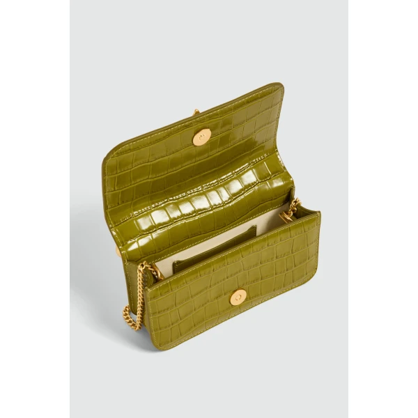 Aje Luna Mini Croc Emboss Clutch in Olive Croc | Clutch Bags | Luxury Shoes 