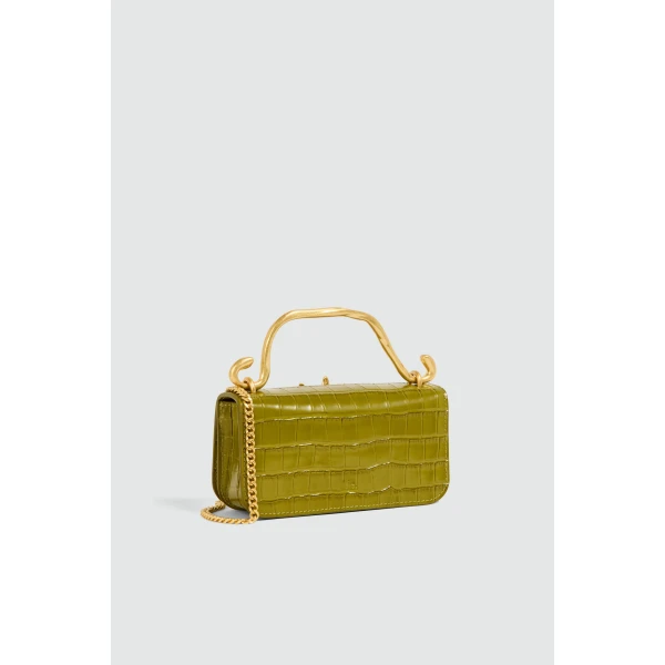 Aje Luna Mini Croc Emboss Clutch in Olive Croc | Clutch Bags | Luxury Shoes 