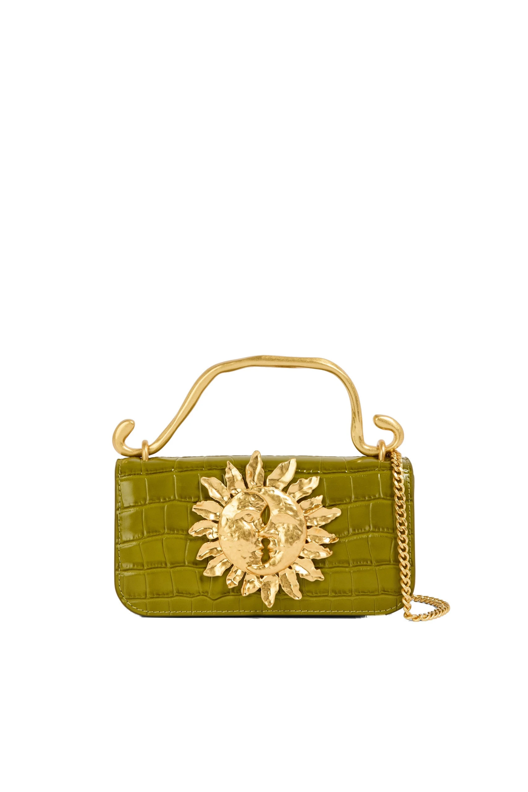 Aje Luna Mini Croc Emboss Clutch Olive Croc Aje Luna Mini Croc Emboss Clutch in Olive Croc | Clutch Bags | Luxury Shoes
