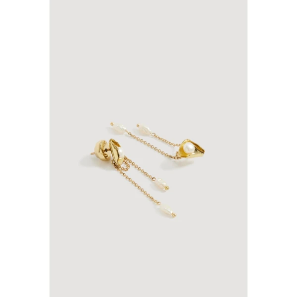 Aje Luneth Mini Drop Stud in Gold/Pearl | Earrings | Luxury Shoes 