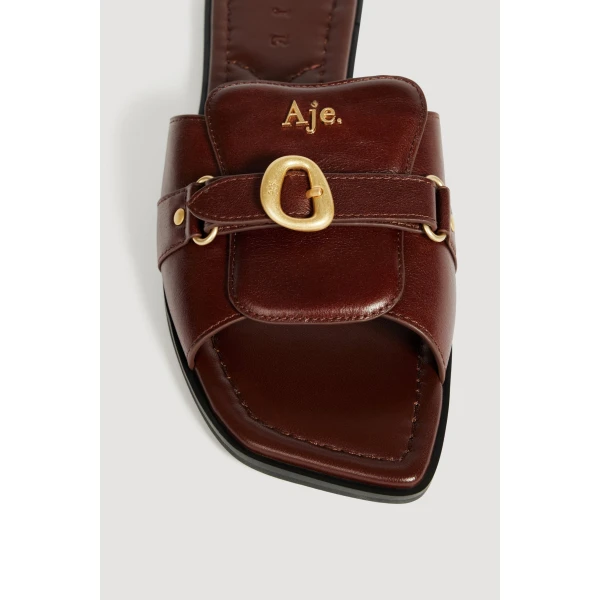 Aje Macy Buckle Slide in Chocolate | Flip Flops & Slides | Luxury Shoes 