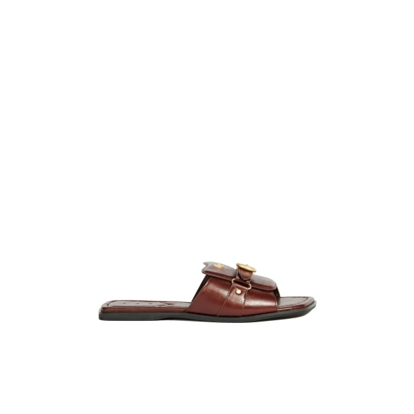 Aje Macy Buckle Slide in Chocolate | Flip Flops & Slides | Luxury Shoes 
