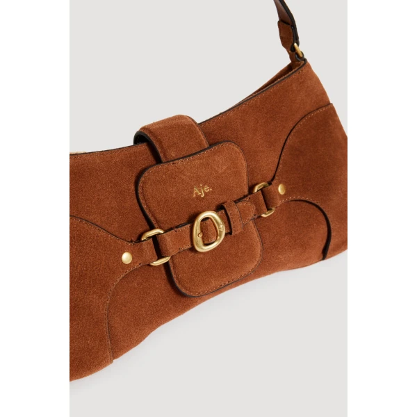 Aje Macy Suede Baguette Bag in Amber Brown Suede | Shoulder & Crossbody Bags | Luxury Shoes 