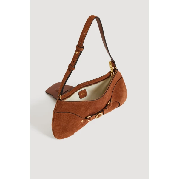 Aje Macy Suede Baguette Bag in Amber Brown Suede | Shoulder & Crossbody Bags | Luxury Shoes 
