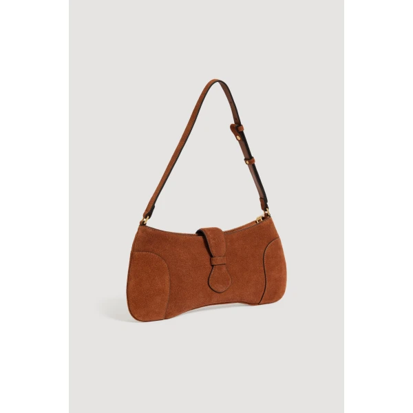 Aje Macy Suede Baguette Bag in Amber Brown Suede | Shoulder & Crossbody Bags | Luxury Shoes 