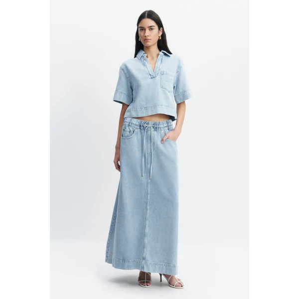 Aje Margot Denim Maxi Skirt in Bleach | Skirts | Luxury Shoes 