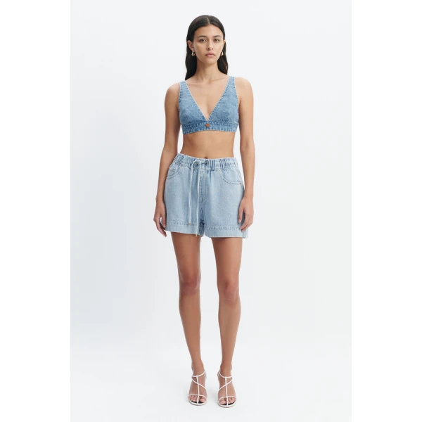 Aje Margot Denim Relaxed Short in Bleach | Shorts | Luxury Shoes 