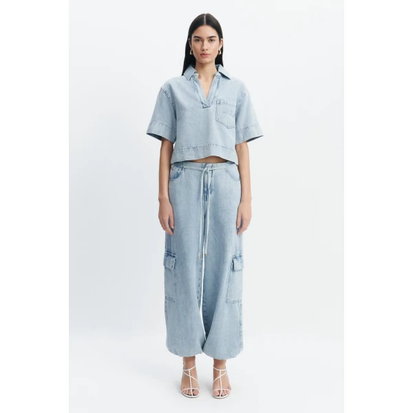 Aje Margot Denim Top in Bleach | Tops | Luxury Shoes 