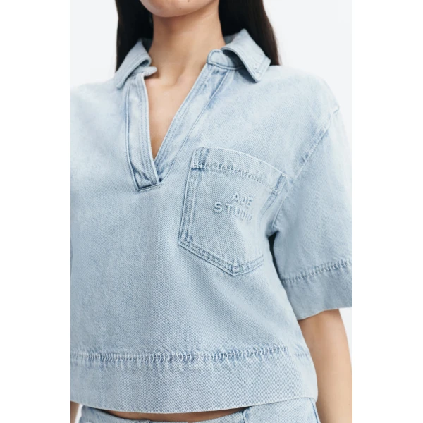 Aje Margot Denim Top in Bleach | Tops | Luxury Shoes 