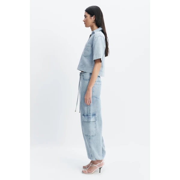 Aje Margot Denim Top in Bleach | Tops | Luxury Shoes 