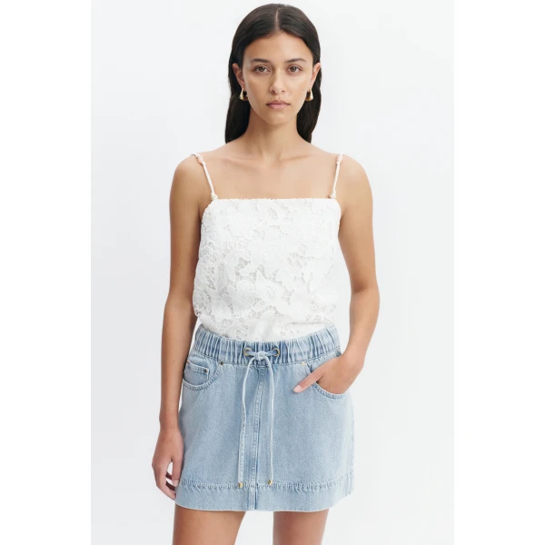 Aje Margot Mini Denim Skirt in Bleach | Skirts | Luxury Shoes 