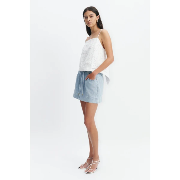 Aje Margot Mini Denim Skirt in Bleach | Skirts | Luxury Shoes 