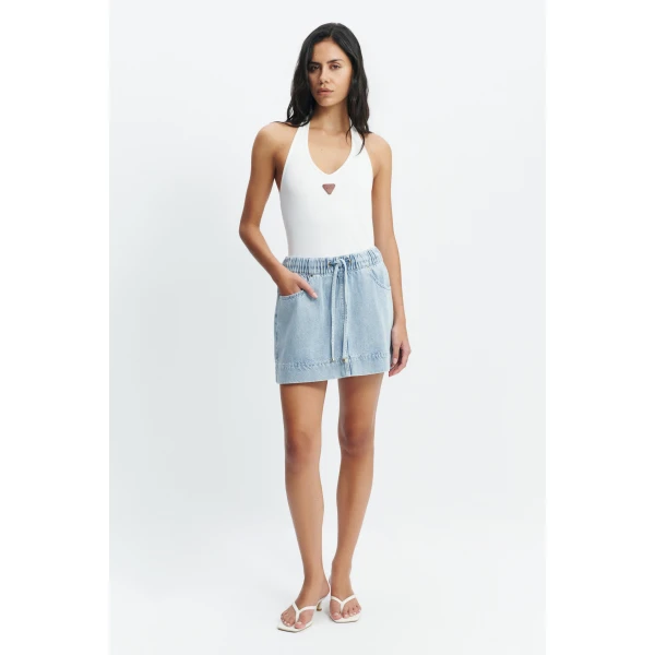 Aje Margot Mini Denim Skirt in Bleach | Skirts | Luxury Shoes 
