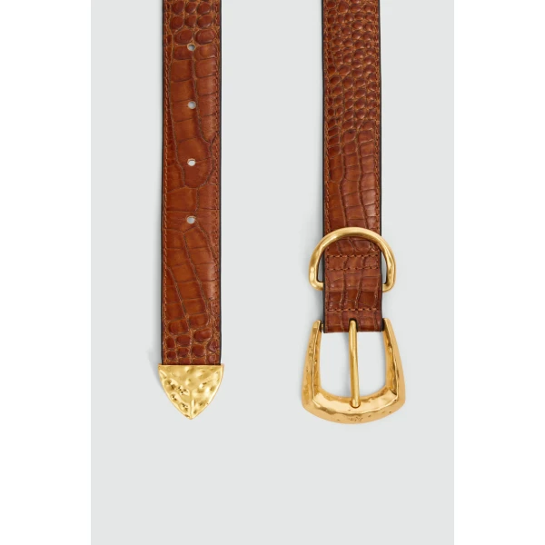 Aje Maxine Croc Emboss Belt in Amber Croc | Belts | Luxury Shoes 