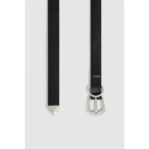 Aje Maxine Long Slim Belt in Black/Silver | Belts | Luxury Shoes 