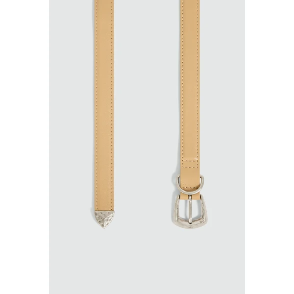 Aje Maxine Long Slim Belt in Camel/Silver | Belts | Luxury Shoes 