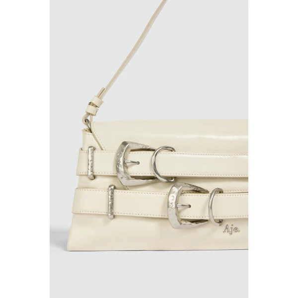 Aje Maxine Medium Clutch in Ivory/Silver | Clutch Bags | Luxury Shoes 