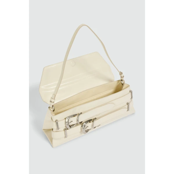 Aje Maxine Medium Clutch in Ivory/Silver | Clutch Bags | Luxury Shoes 