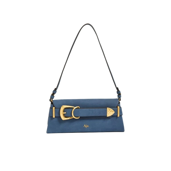 Aje Maxine Nubuck Clutch in Midnight Blue | Clutch Bags | Luxury Shoes 