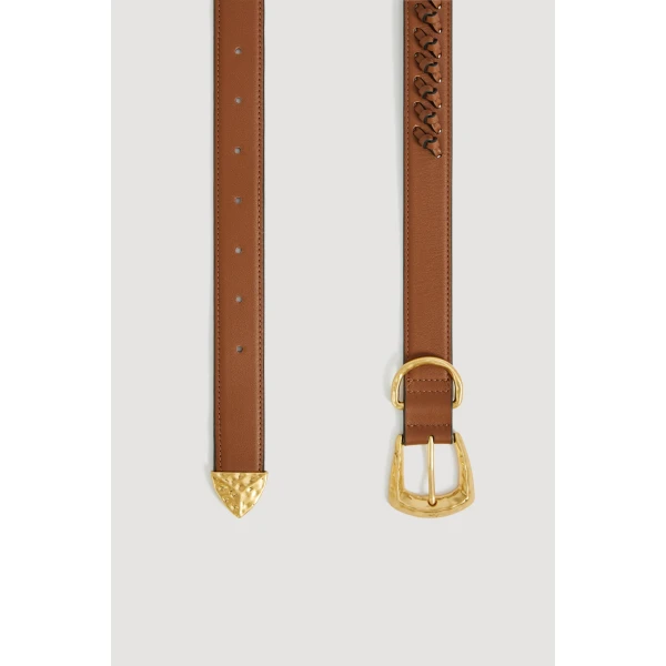 Aje Maxine Woven Belt in Amber Brown | Belts | Luxury Shoes 