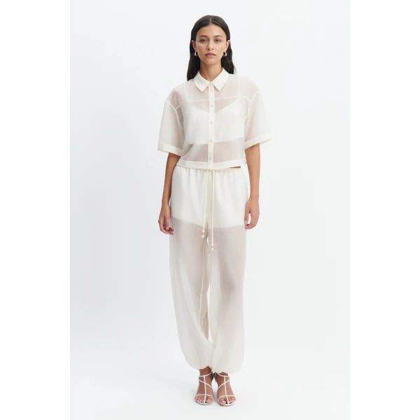 Aje Naia Cropped Shirt in Eggshell | Shirts | Luxury Shoes 