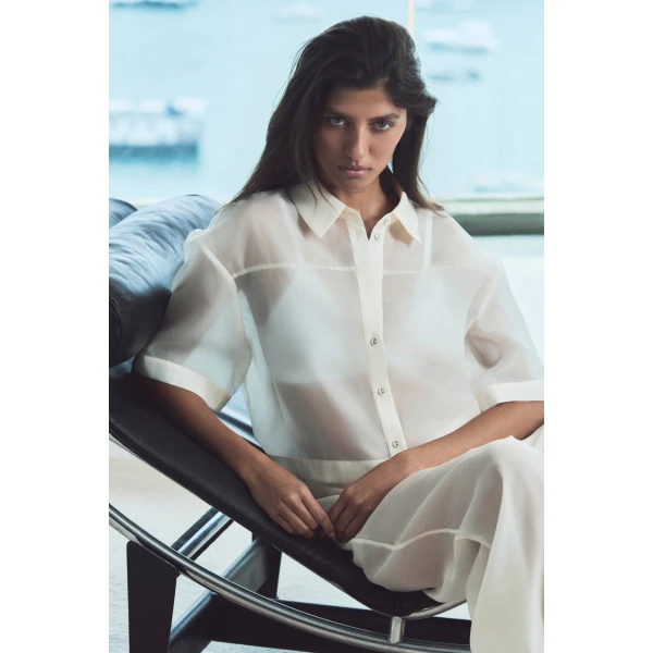 Aje Naia Cropped Shirt in Eggshell | Shirts | Luxury Shoes 