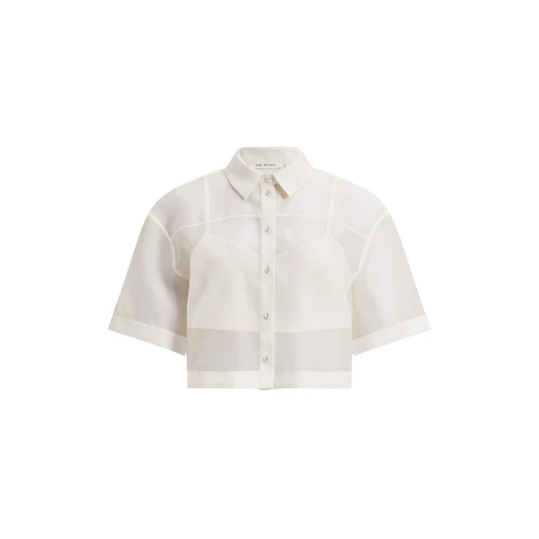 Aje Naia Cropped Shirt in Eggshell | Shirts | Luxury Shoes 