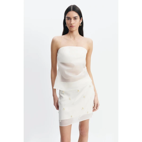 Aje Naia Strapless Top in Eggshell | Tops | Luxury Shoes 