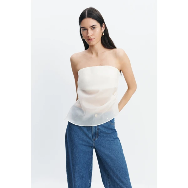 Aje Naia Strapless Top in Eggshell | Tops | Luxury Shoes 