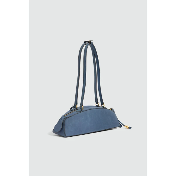 Aje Poppy Nubuck Shoulder Bag in Midnight Blue | Shoulder & Crossbody Bags | Luxury Shoes 