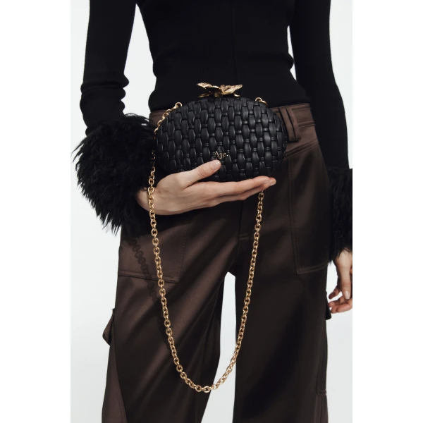 Aje Retrofete Woven Clutch in Black | Clutch Bags | Luxury Shoes 