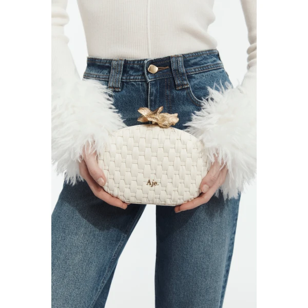 Aje Retrofete Woven Clutch in Ivory | Clutch Bags | Luxury Shoes 