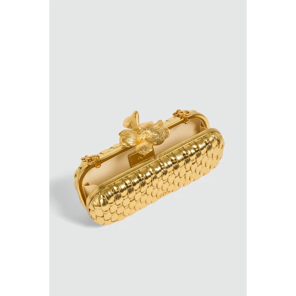 Aje Retrofete Woven Long Clutch in Gold | Clutch Bags | Luxury Shoes 