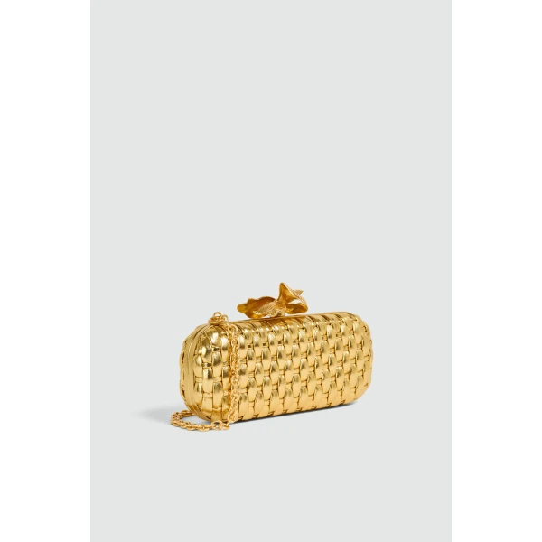Aje Retrofete Woven Long Clutch in Gold | Clutch Bags | Luxury Shoes 