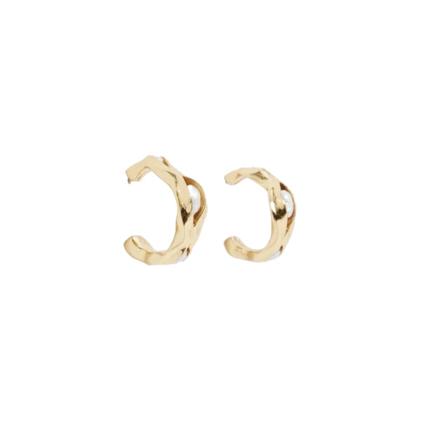 Aje Romara Small Pearl Hoops in Gold/Pearl | Earrings | Luxury Shoes 