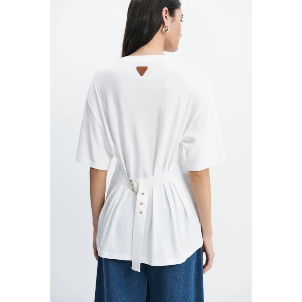 Aje Sienna Belted Tee in White | T-shirts | Luxury Shoes 