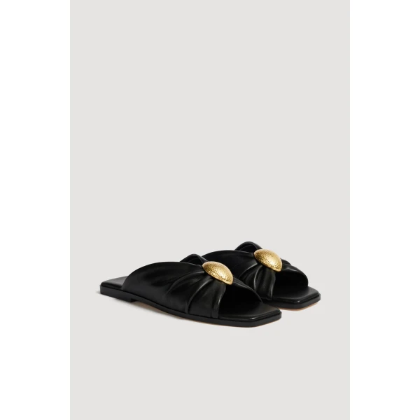 Aje Solana Gathered Slide in Black | Flip Flops & Slides | Luxury Shoes 