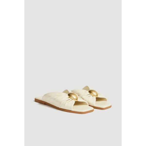 Aje Solana Gathered Slide in Ivory | Flip Flops & Slides | Luxury Shoes 