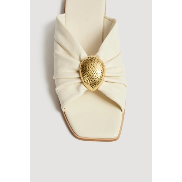 Aje Solana Gathered Slide in Ivory | Flip Flops & Slides | Luxury Shoes 
