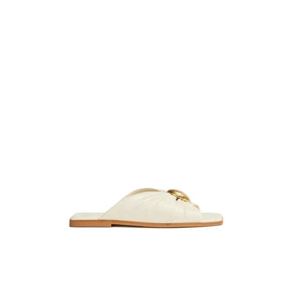 Aje Solana Gathered Slide in Ivory | Flip Flops & Slides | Luxury Shoes 