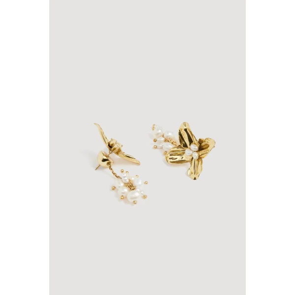 Aje Soleil Mini Drop Stud in Gold/Pearl | Earrings | Luxury Shoes 