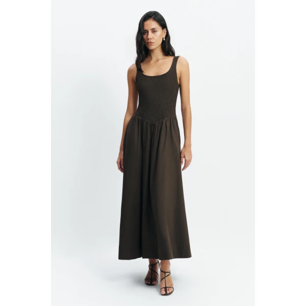 Aje Solstice Maxi Dress in Chocolate | Maxi Dresses | Luxury Shoes 