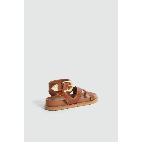 Aje Spencer Buckle Sandal in Amber Croc | Sandals | Luxury Shoes 