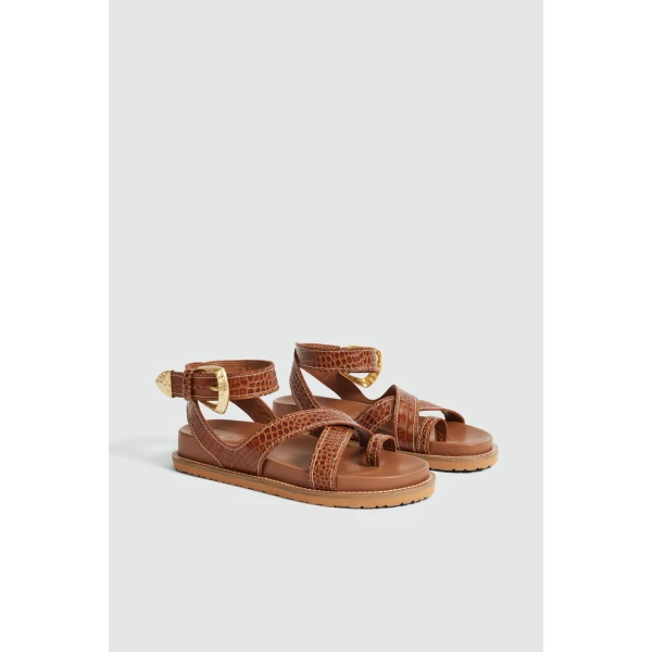 Aje Spencer Buckle Sandal in Amber Croc | Sandals | Luxury Shoes 
