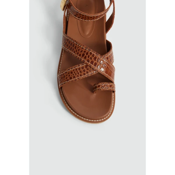 Aje Spencer Buckle Sandal in Amber Croc | Sandals | Luxury Shoes 