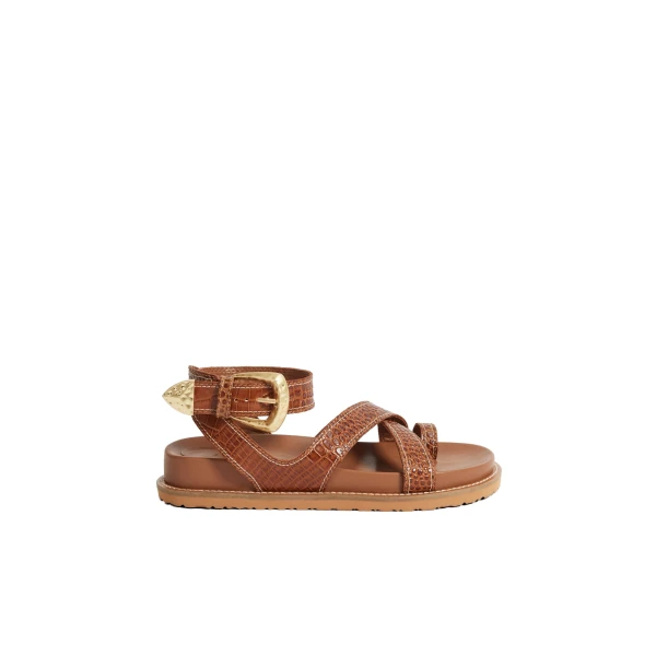 Aje Spencer Buckle Sandal in Amber Croc | Sandals | Luxury Shoes 