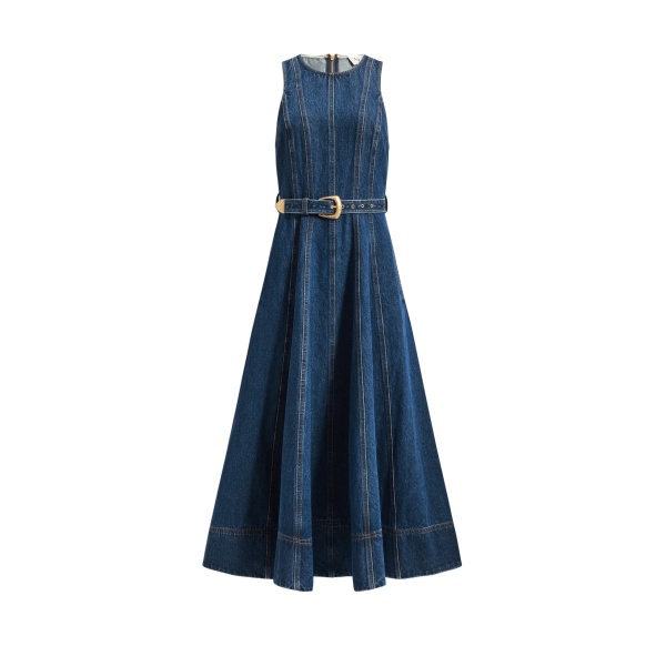 Aje Talia Hi Lo Denim Maxi Dress
